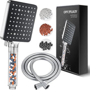 Douchekop e tubo 16 m con filtro - Testa d'acqua quadrata a alta pressione per doccia (115 x 100 mm) 6 modalità di getto grande potenza regolazione della portata doccia a bassa pressione con filtro per acqua dura