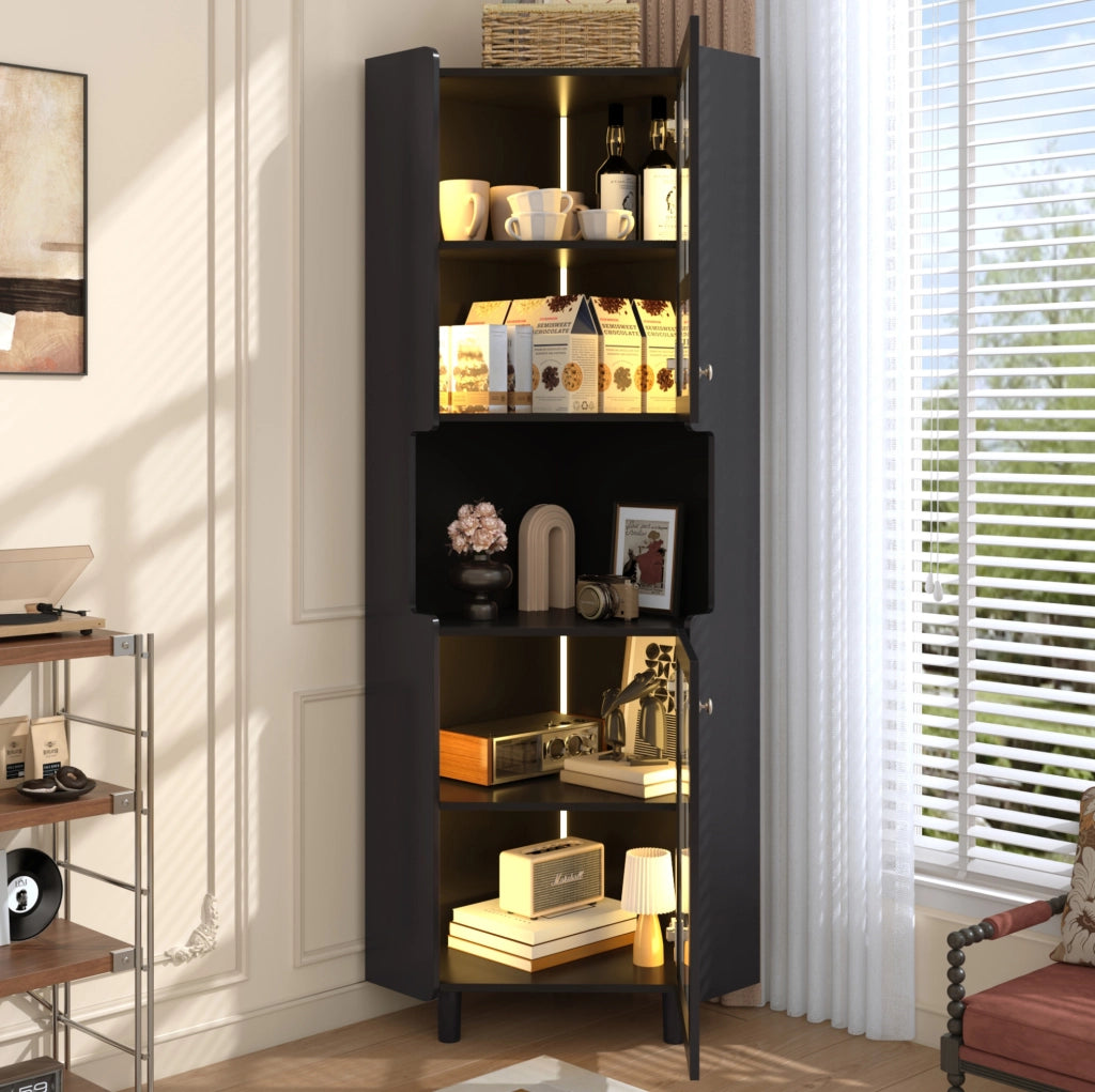 Armadio angolare LED nero in MDF con finitura laccata