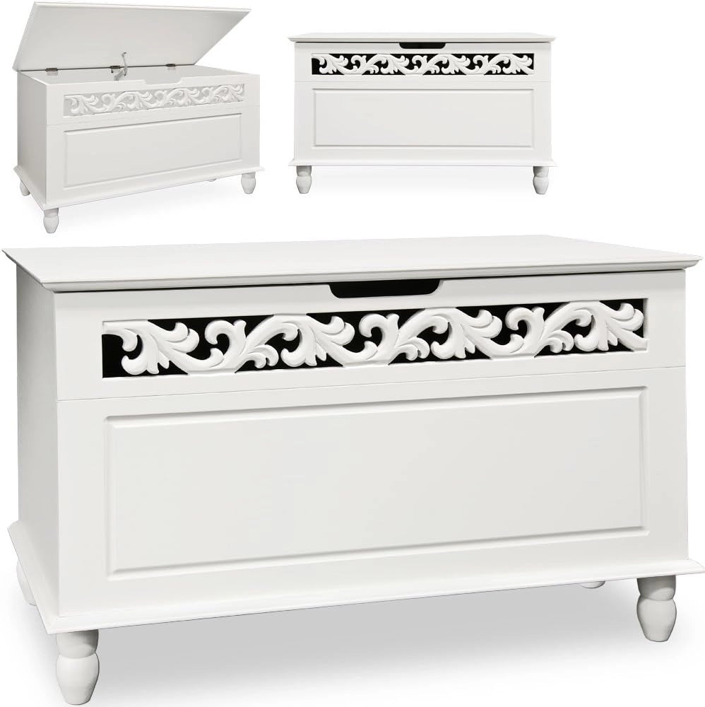 ® Cassapanca Shabby Contenitore Stile Country 80x40x48cm Baule in Legno Bianco Box Contenitore Salvaspazio Arredamento Casa Arredo Salotto Mobiletto Multiuso Spazioso Coperchio Ribaltabile