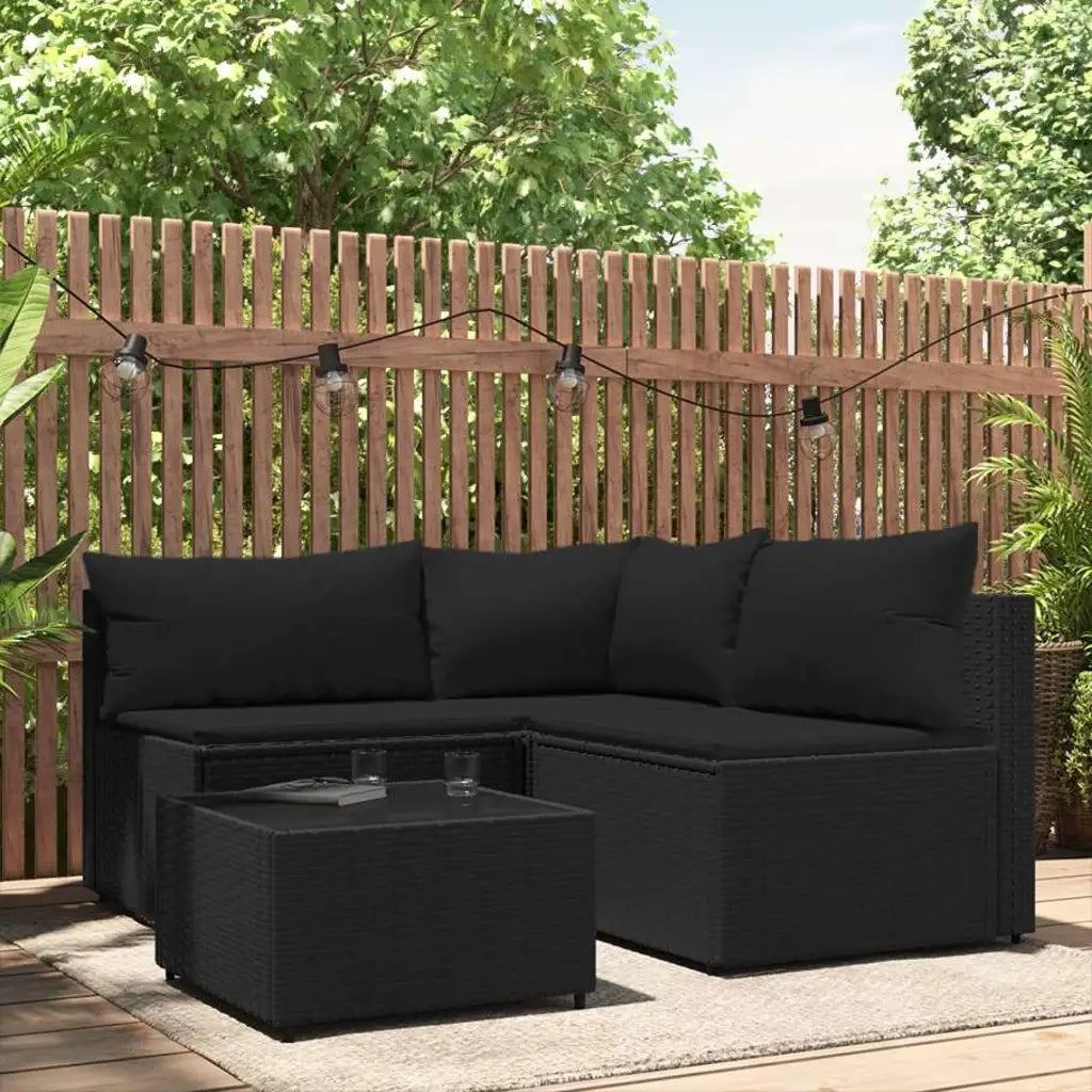 Set Divani da Giardino 4 pz | Set Salotto da Giardino con Cuscini Nero in Polyrattan