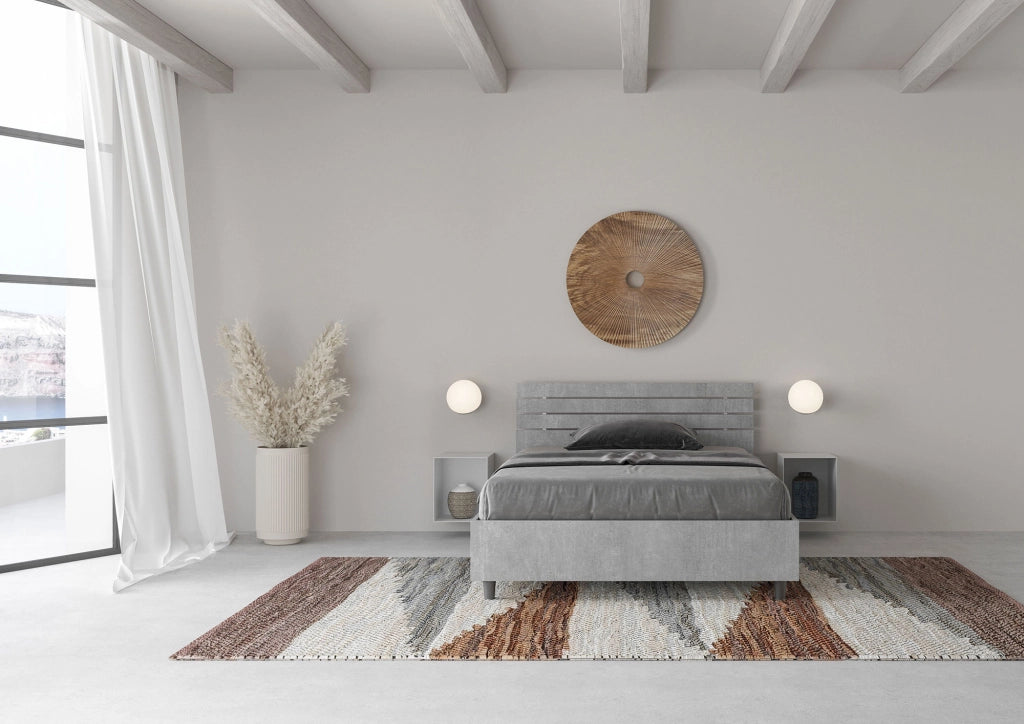 BS COM Letto una piazza e mezza con rete 120x190 testata dritta con doghe cemento