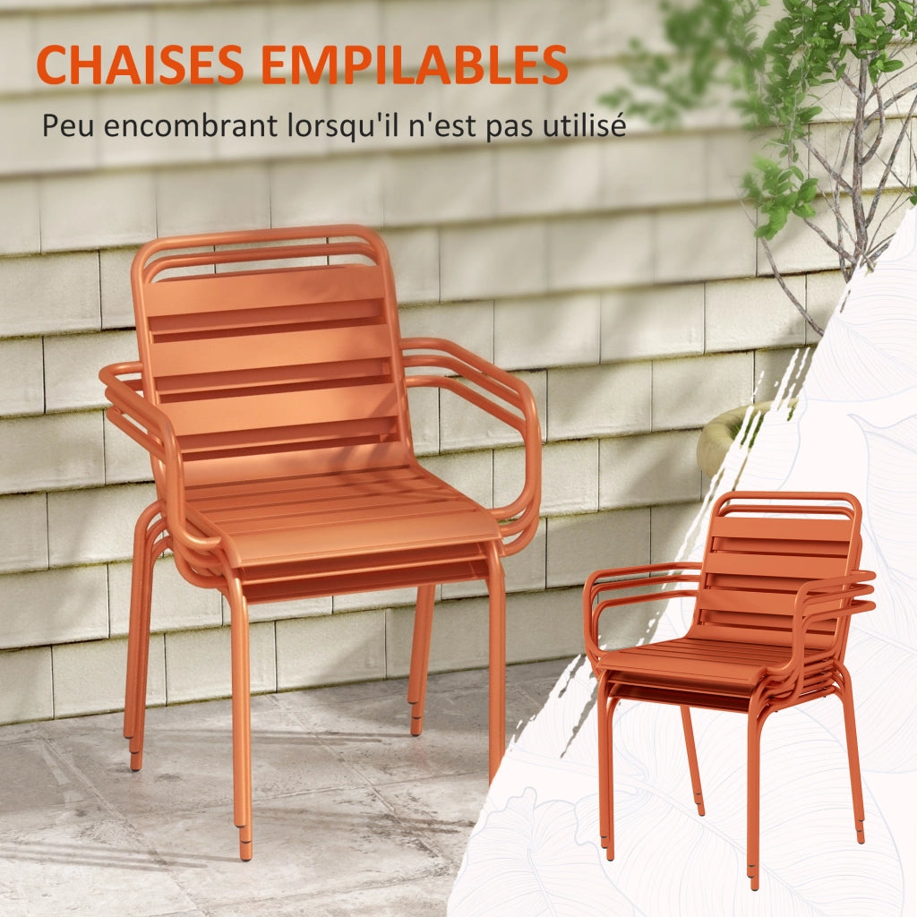 Set da pranzo da giardino 7 pezzi ¨C zephmum ¨C tavolo e 6 sedie impilabili in acciaio rosso