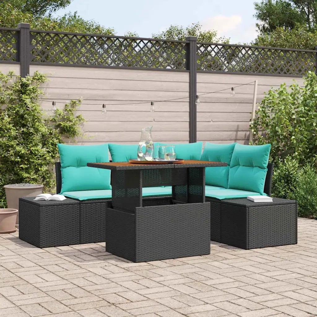 Set Divano da Giardino 5 pz 4-Numero di posti Nero polyrattan 3349962