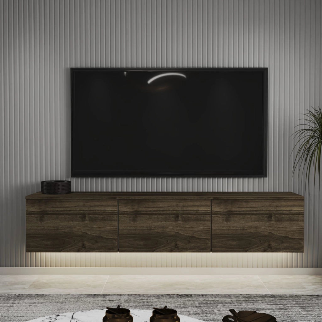 Mobile TV sospeso in legno "Neon" con illuminazione LED - 160 x 32 x 35 cm - Marrone scuro