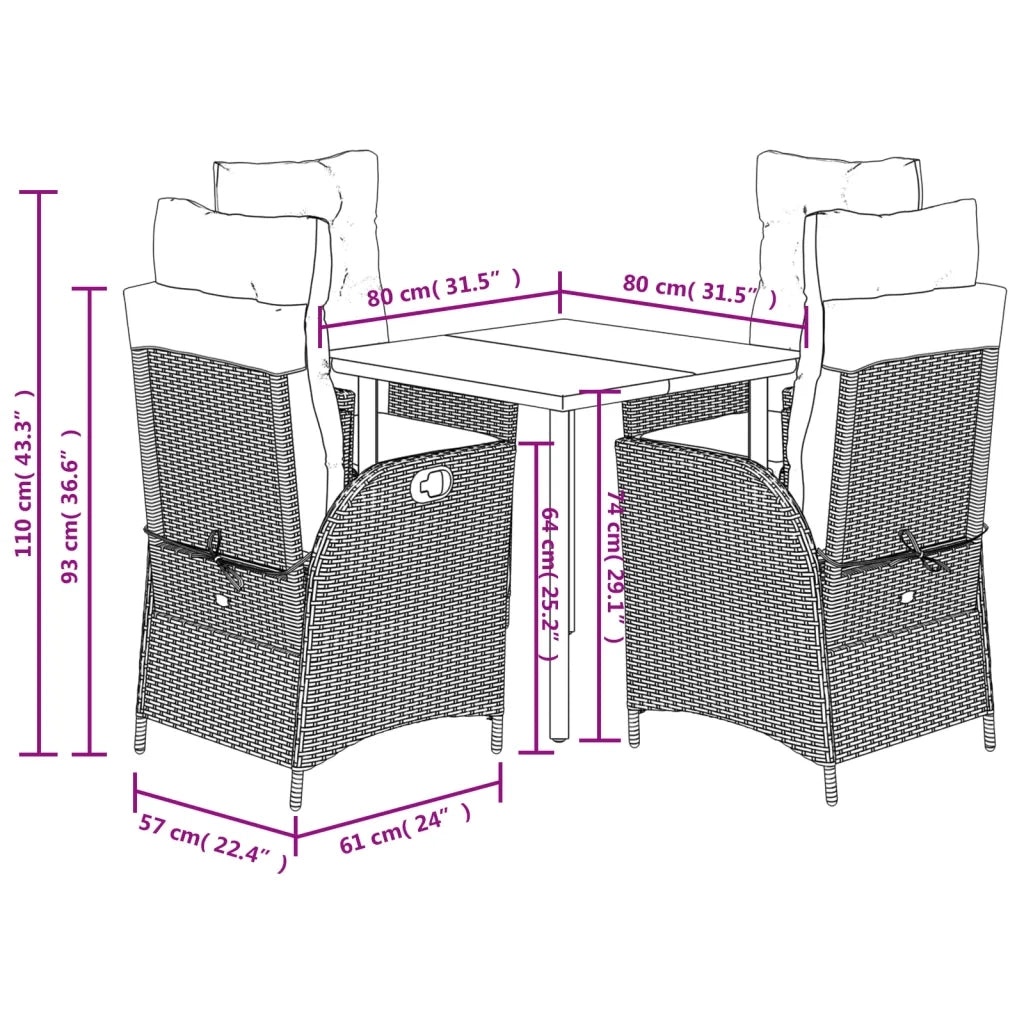 Set da Pranzo da Giardino 5 pz con Cuscini in Polyrattan Grigio 3213428