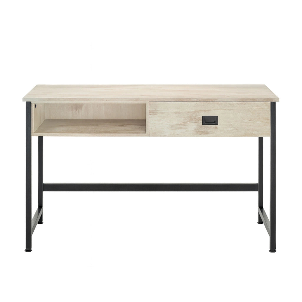 Otari - Scrivania in stile industrial bleach con cassetto e vano a giorno, 110x50xH76 cm