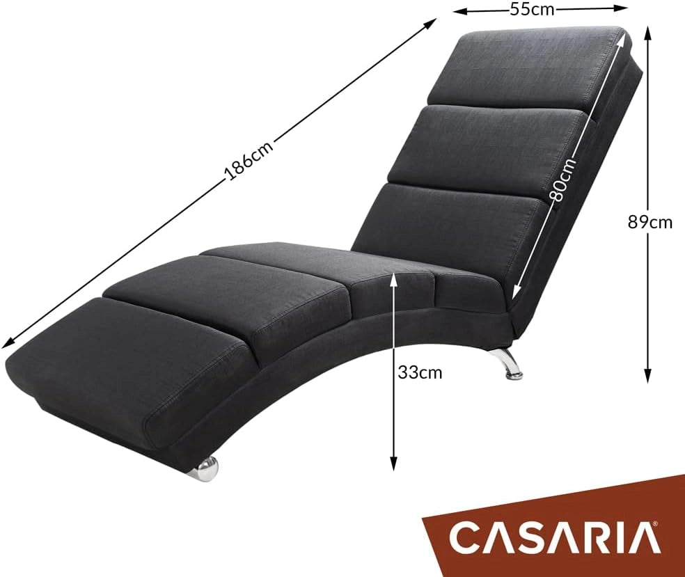 ® Poltrona Chaise Longue 186x89x55 cm Lettino Sdraio Ergonomico in Tessuto Imbottito Portata 180 kg Soggiorno Ufficio Interno Reclinabile Lettura