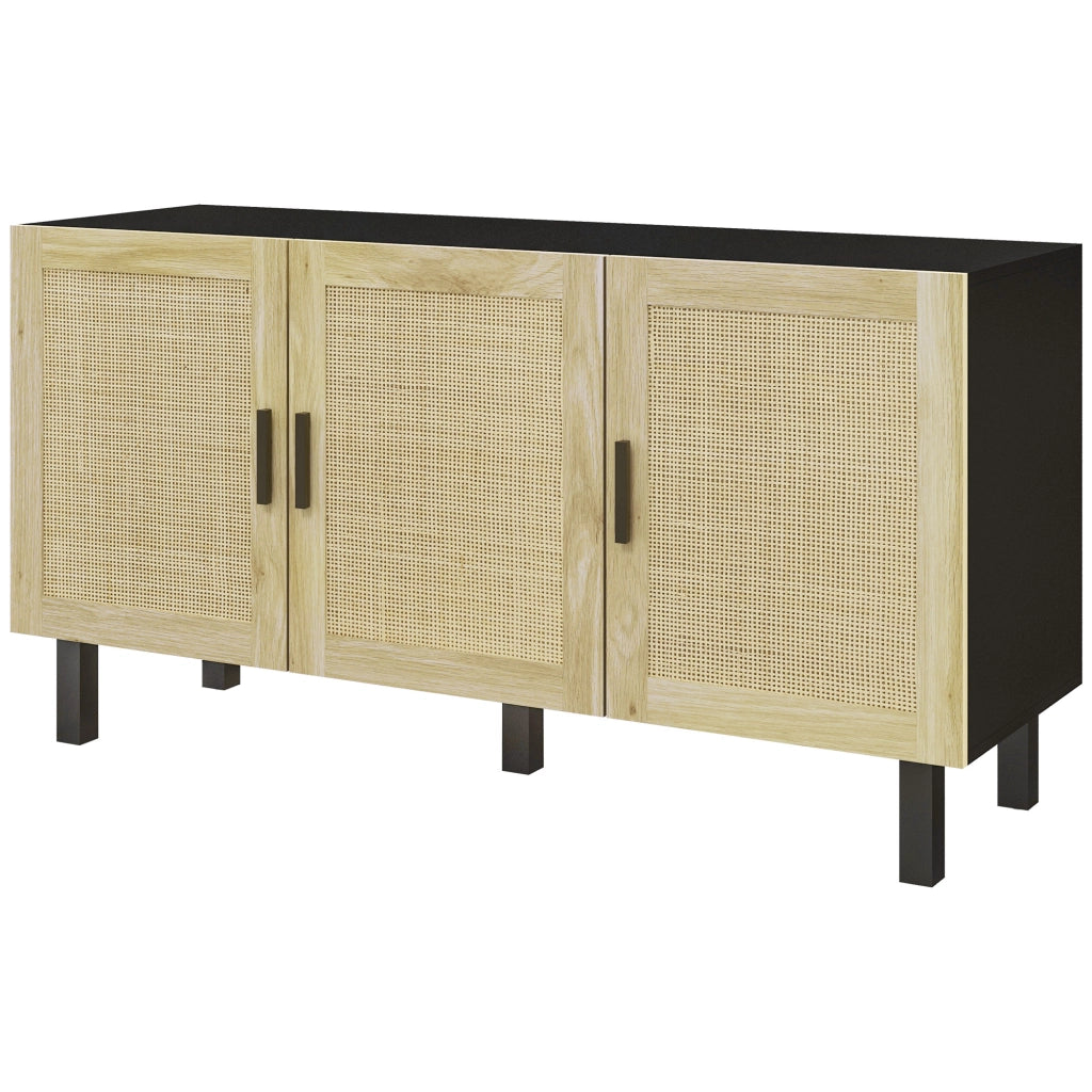 Mobile contenitore con ante effetto cannage ¨C Xylo ¨C 136x41x70 cm nero e legno naturale