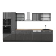 Cucina completa R-Line Antracite lucido/Antracite 350 cm, PL Rovere Vicco