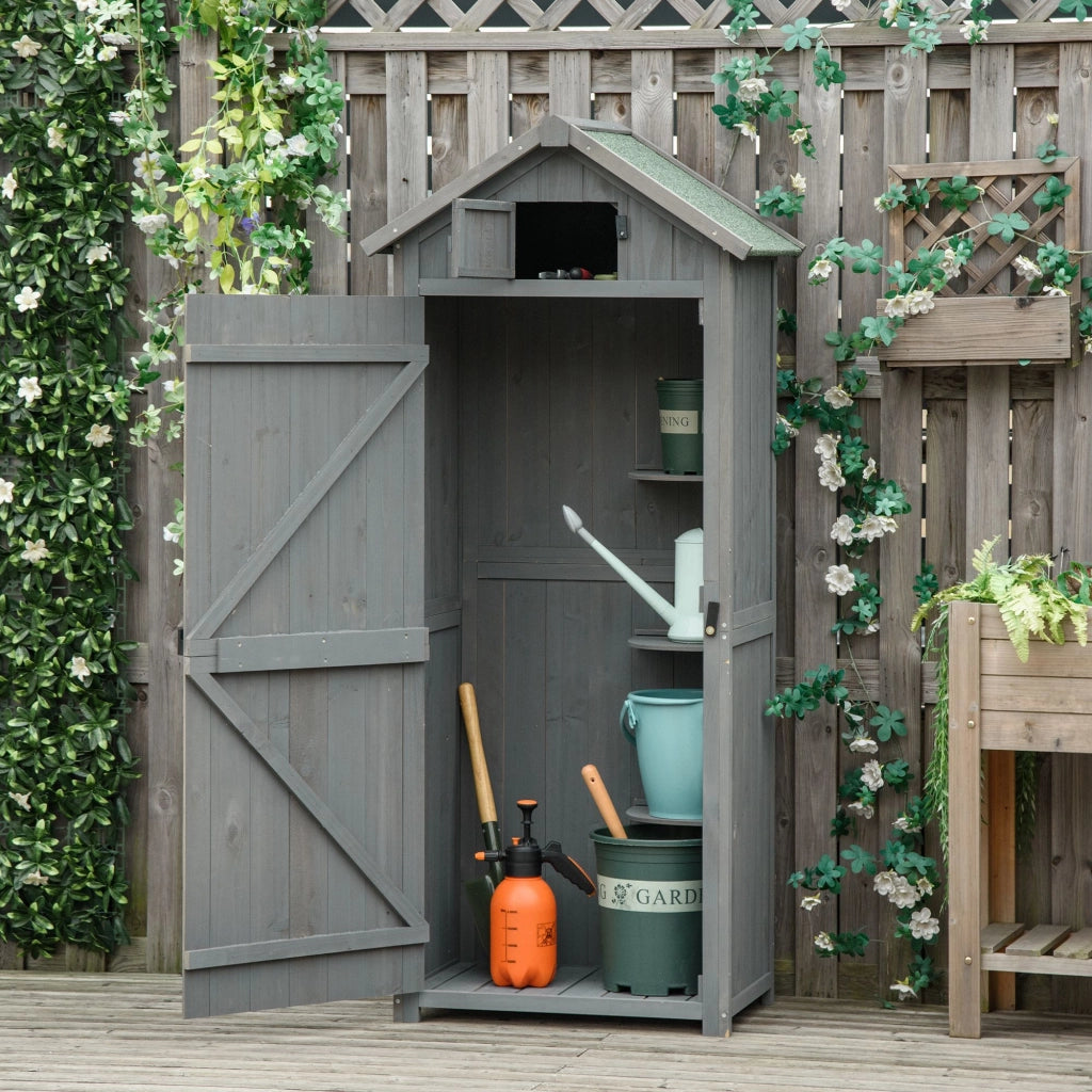 Armadio da giardino in legno con 3 ripiani e 2 porte ¨C zephmum ¨C grigio 77x54x179 cm