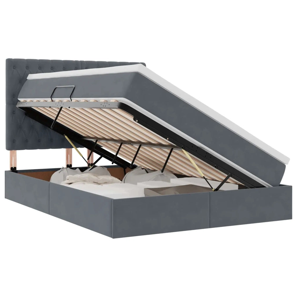 Letto con contenitore e materasso Grigio scuro 140 x 200 cm