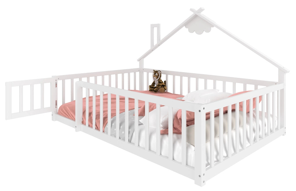Letto Casetta Letto Matrimoniale con Sponda con Chiusura 140×190 cm; senza Materasso; in Pino e MDF; Bianco