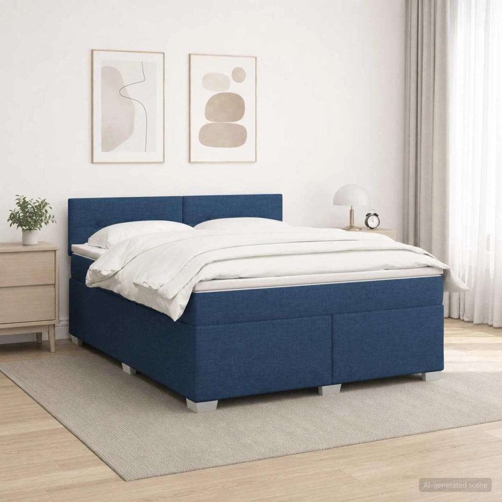 Letto con Box Spring, Materasso e LED Blu 140 x 200 cm Tessuto 3451965