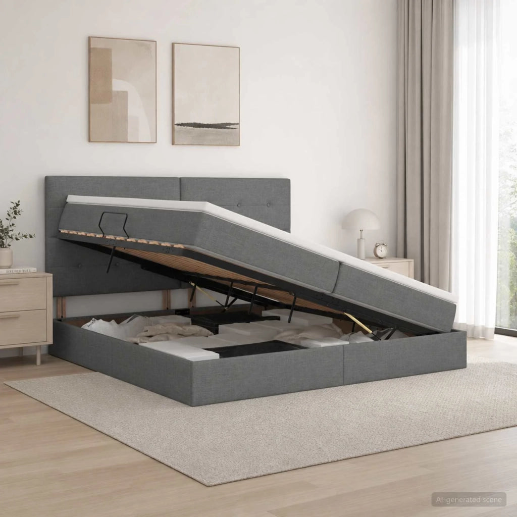 Letto con contenitore e materasso Grigio Scuro 200 x 200 cm 3459526
