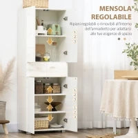 Dispensa Cucina con 4 Ante, 3 Ripiani Regolabili e Mensole a 5 Livelli in MDF e Truciolato, 60x35x170 cm, Bianco