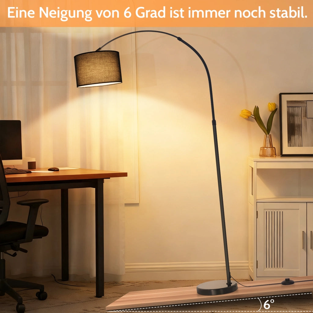 ZMH Lampada da Terra ad Arco Paralume in Tessuto 30cm Altezza 181cm Base in Marmo 26cm E27 per Soggiorno Senza Lampadina