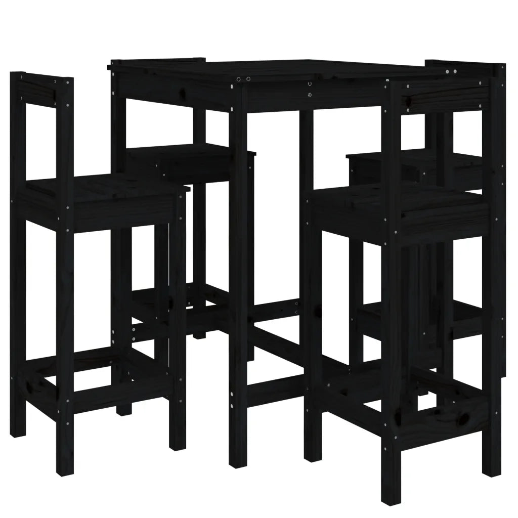 Set Bar da Giardino 5 pz | Set Salotto da Giardino Nero in Legno Massello di Pino