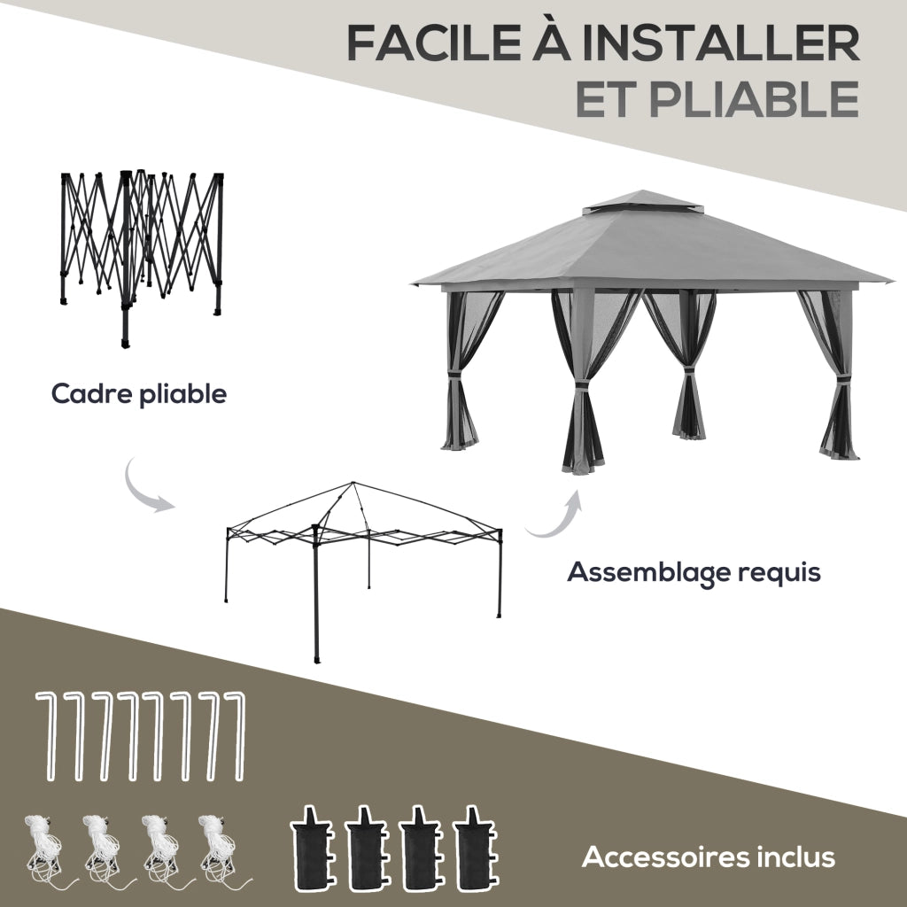 Tonnelle da giardino pieghevole ¨C zephmum ¨C 4x4 m grigio con 4 moustiquaires