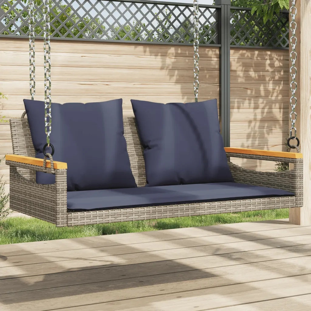 Panchina Dondolo con Cuscini Grigia 109x62x40 cm in Polyrattan 368150
