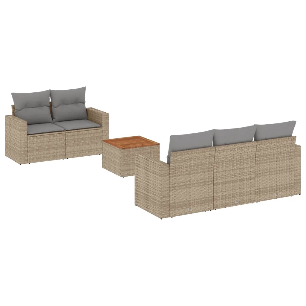 Set Divano da Giardino 6 pz con Cuscini Beige Misto Polyrattan