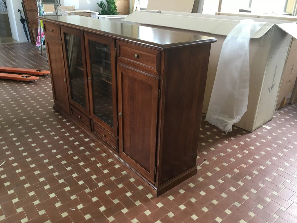 Madia credenza arte povera in legno 4 porte tinta noce l.205 p.49 h.113 - Mobili 2G