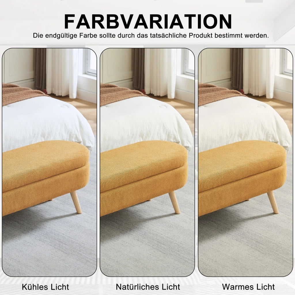 Panca contenitore con scomparto di stoccaggio in chenille gialla per camera da letto ingresso e soggiorno 110 cm
