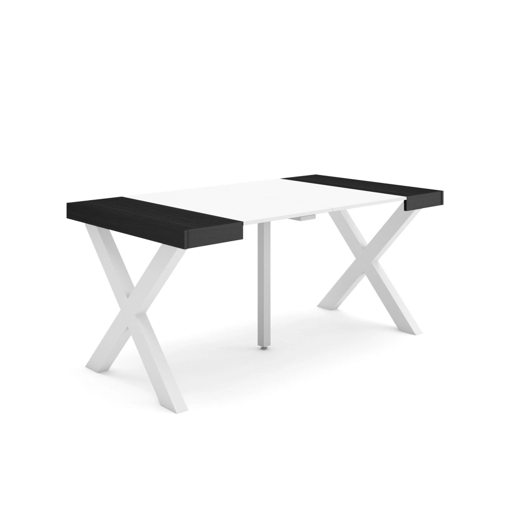 Consolle allungabile, 58 fino 160x90x73cm, Per 8 persone, Gambe in legno, Bianco e nero RF2738