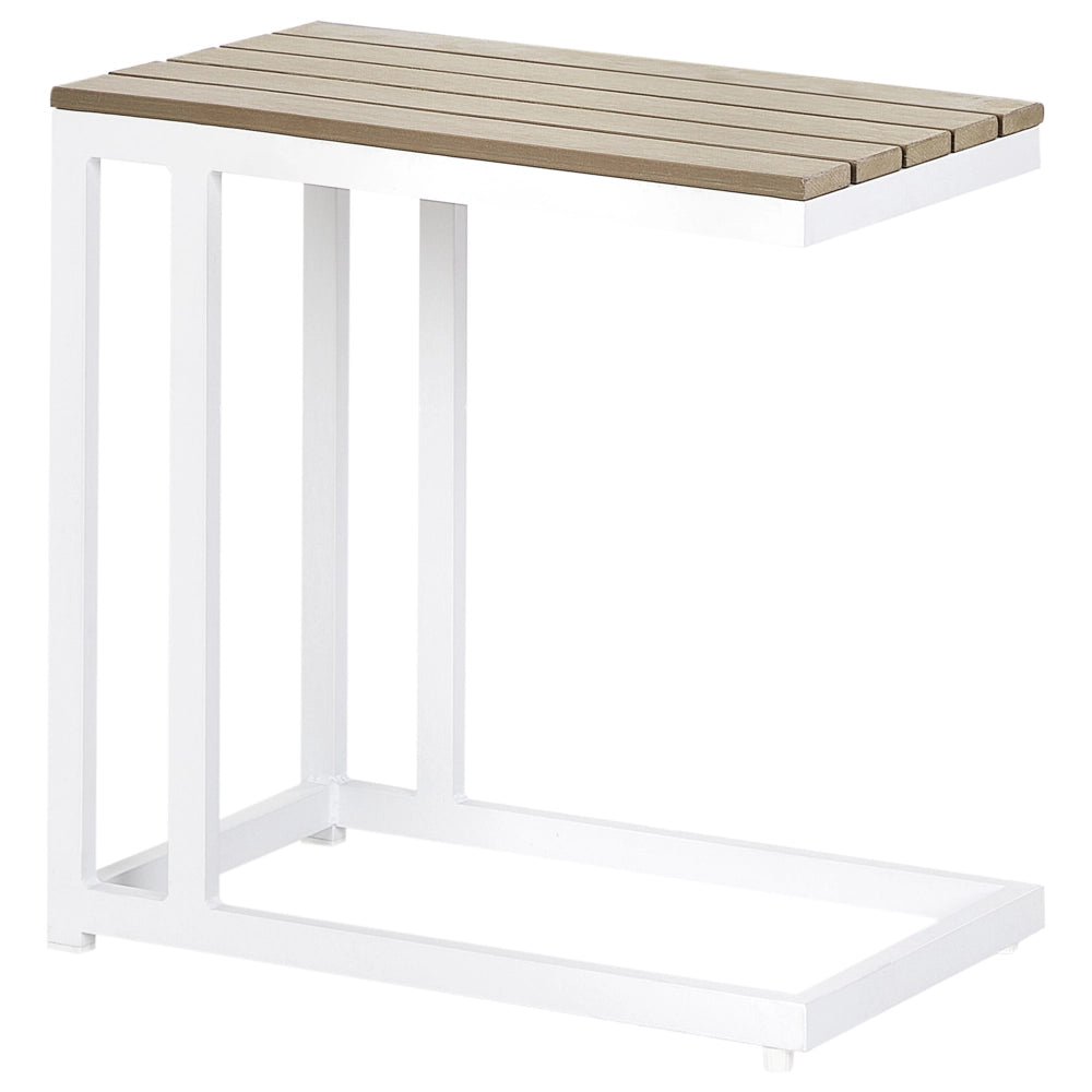 Tavolino da giardino Piano in legno plastico chiaro Struttura in alluminio bianco