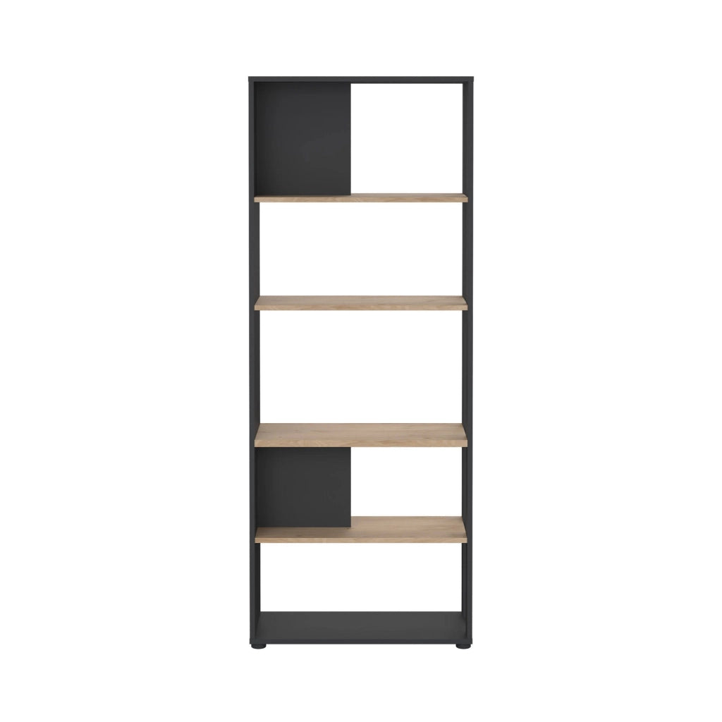 Libreria MuGuiying, Scaffale da ufficio, Mobile portalibri, Biblioteca, 80x34 h205 cm, Rovere e Grigio