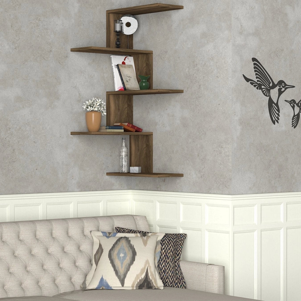 Mensola angolare in legno "Caniko" - 51 x 29 x 109 cm - Marrone