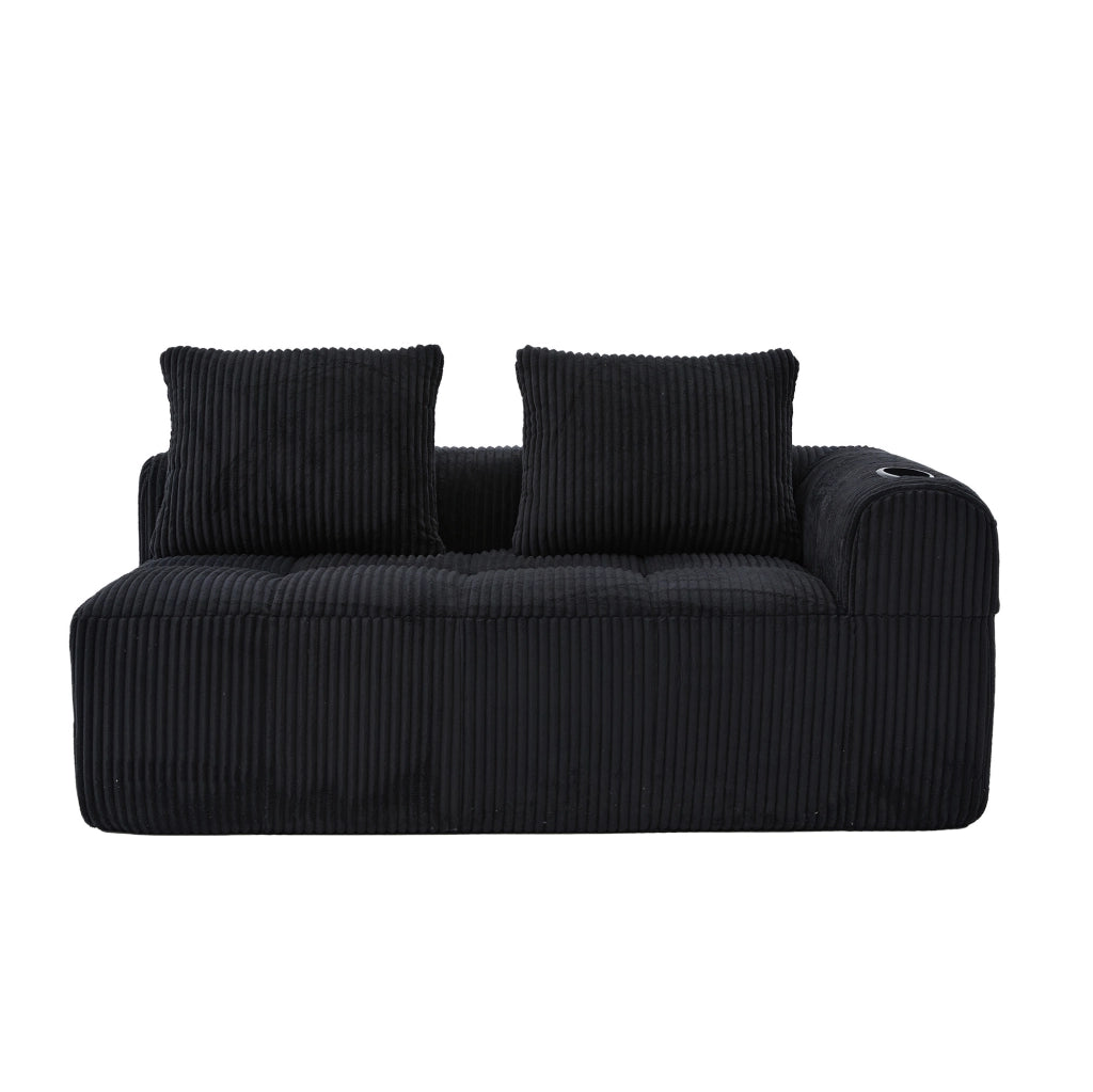 Divano 2 posti in corduroy nero 158x93x61 cm con tasche laterali e portabicchieri