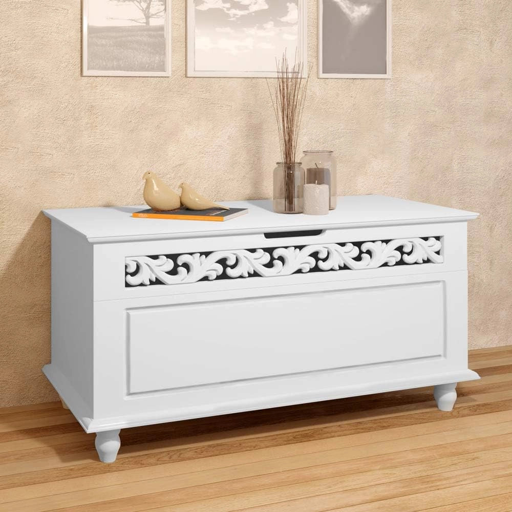 ® Cassapanca Shabby Contenitore Stile Country 80x40x48cm Baule in Legno Bianco Box Contenitore Salvaspazio Arredamento Casa Arredo Salotto Mobiletto Multiuso Spazioso Coperchio Ribaltabile