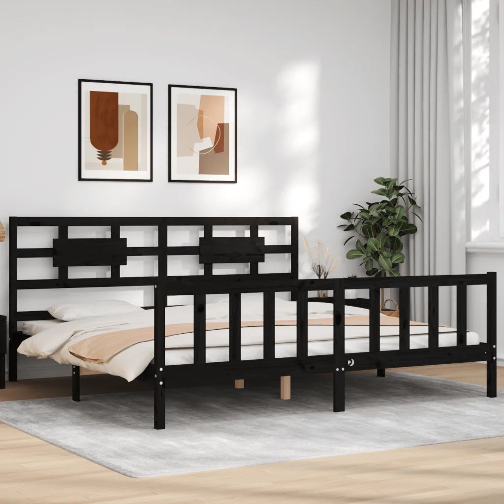 Giroletto con Testiera Nero 200x200 cm in Legno Massello 3192580