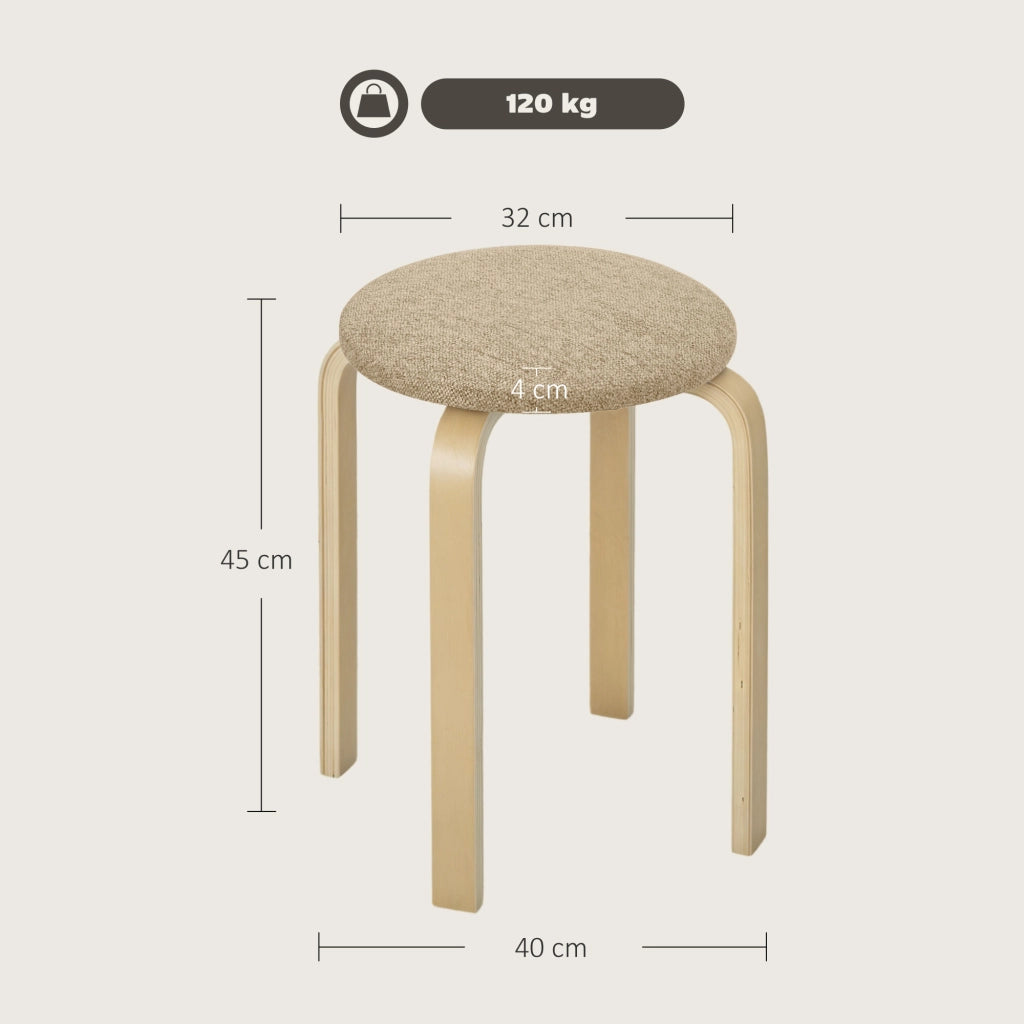 Set 4 Sgabelli Rotondi Impilabili ¨C Xylo ¨C Seduta Imbottita Legno Cucina Beige