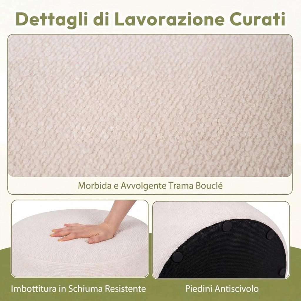Pouf Ottomano Imbottito, Ø45 x 35 cm Poggiapiedi Rotondo con Tessuto in Filato Bouclé, Schiuma Morbida e Rivestimento Removibile, Poggiapiedi Divano per Camera da letto e Soggiorno, Beige