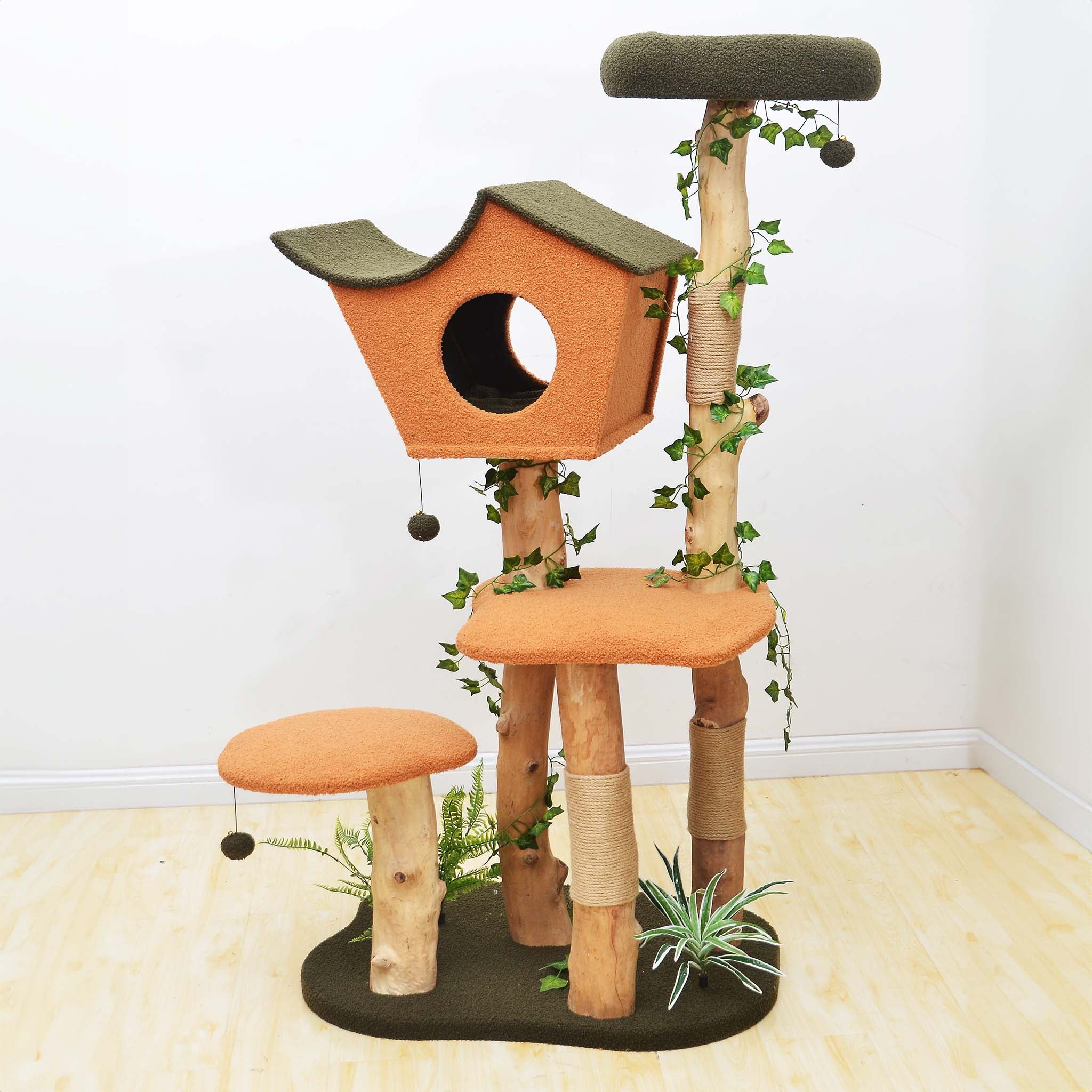 Fudajo Albero tiragraffi con effetto pianta 154 cm pelliccia e legno pero