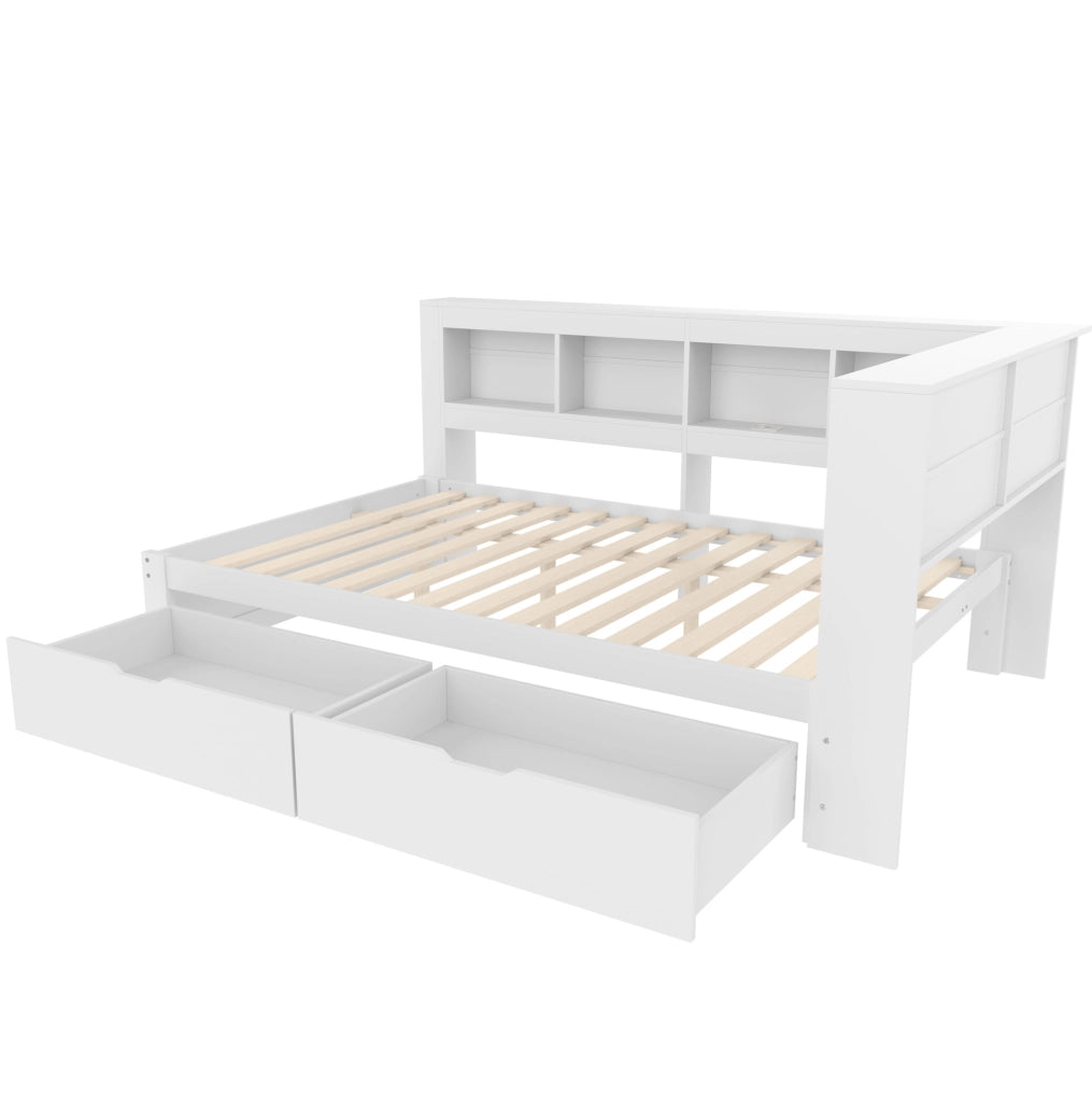 Divano letto 140x200 cm con prese e 2 porte USB in MDF e pino bianco