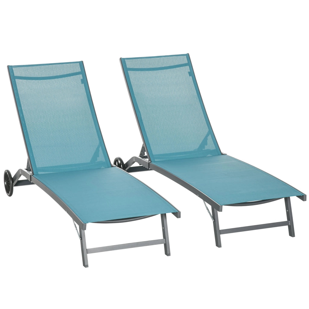 Lettino da giardino pieghevole in alluminio e textilene con cuscino ¨C zephmum ¨C blu, 2 pezzi