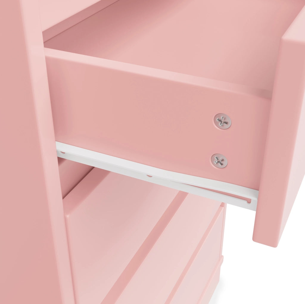 Mobile guardaroba 100x40x135 cm con quattro cassetti e barra appendiabiti in truciolare e metallo rosa e bianco