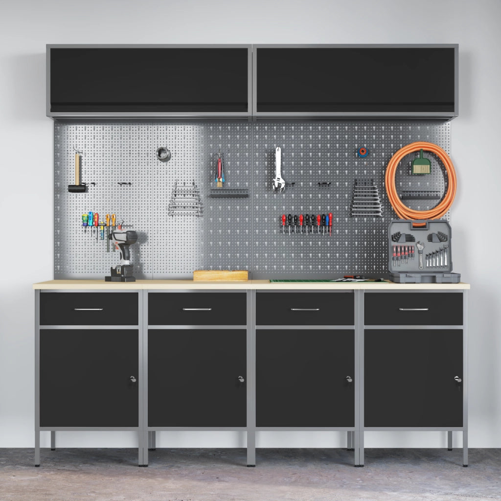 Sets di armadietti da lavoro e pegboard da 10 pezzi  in MDF e metallo neri