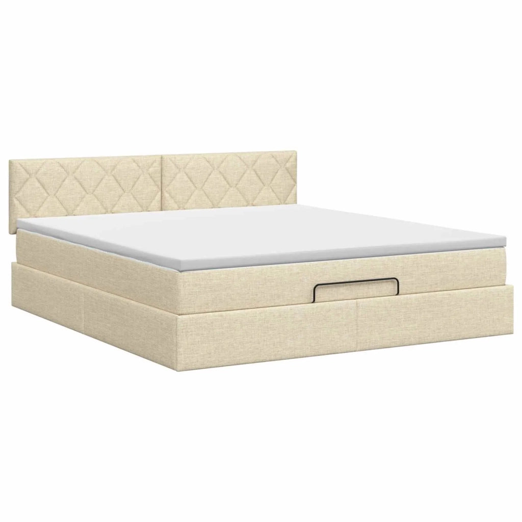 Letto ottomano con materasso Crema 180 x 200 cm Tessuto 3456432