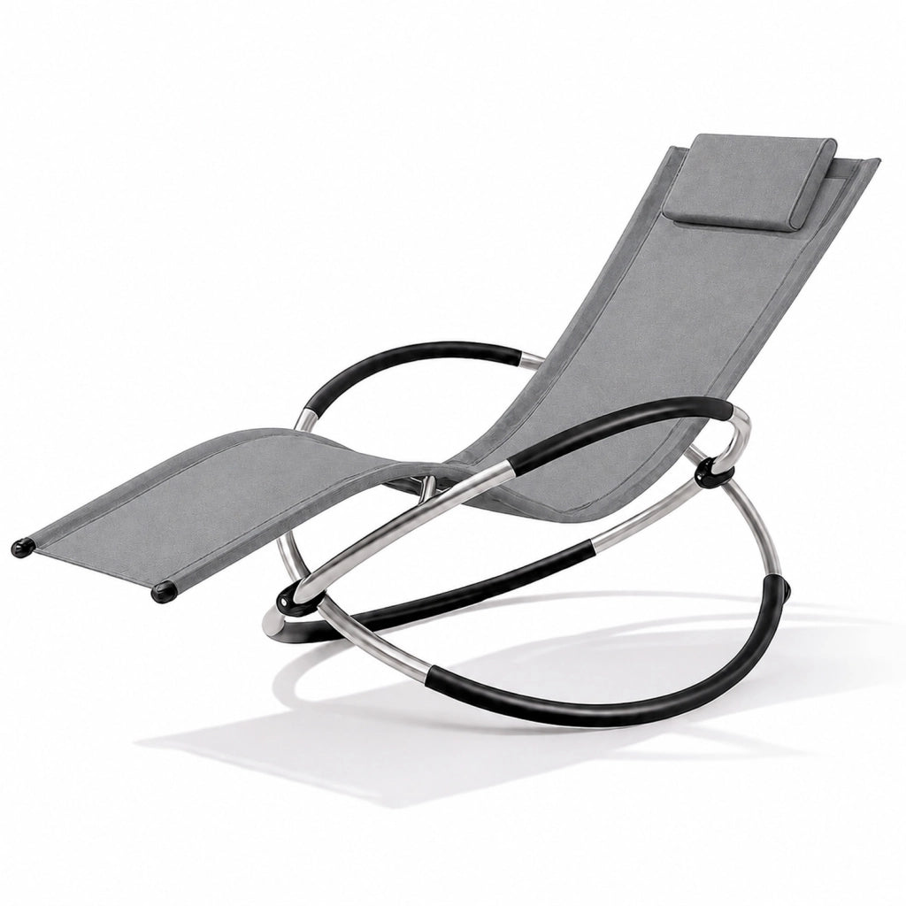 Dondolo Reclinabile Da Giardino Con Poggiatesta Removibile In Textilene Traspirante Telaio Metallo Relax Outdoor 73 x 150 x 93 Cm Grigio