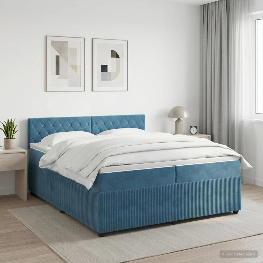 Letto box spring con materasso Blu Scuro 200 x 200 cm Velluto 3451743