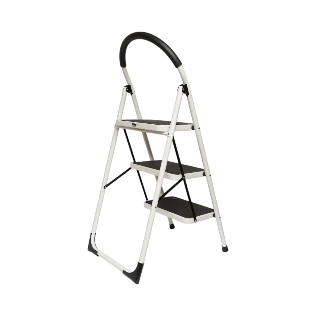Scala pieghevole in metallo, 3 gradini con rivestimento antiscivolo, altezza 127cm, capacità massima 150Kg, Crownman