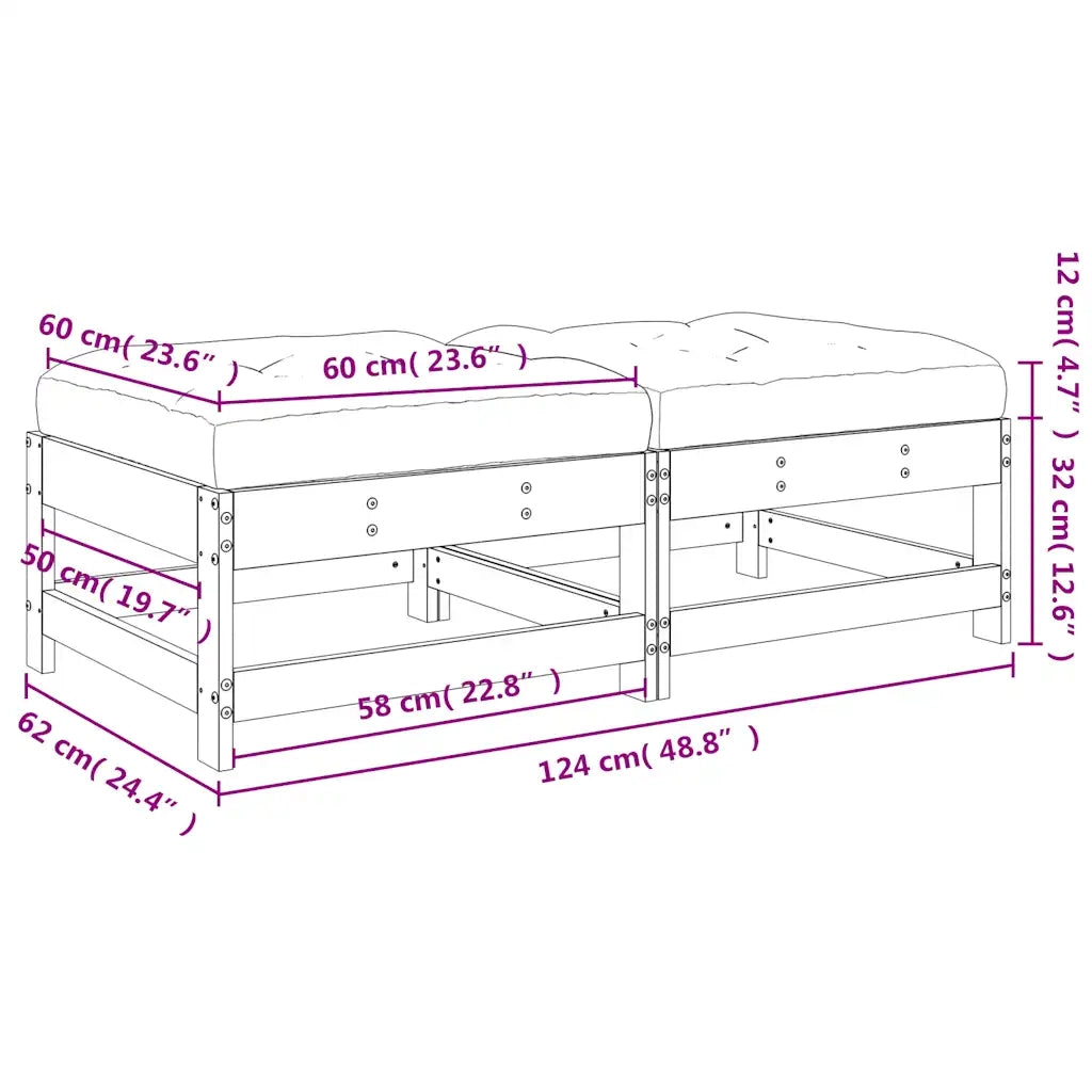 Sedia da giardino-Poggiapiedi Giardino con Cuscini 2pz Legno Impregnato di Pino 458539