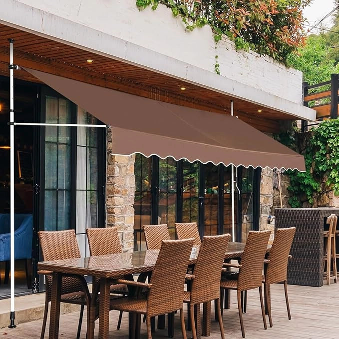 Tenda da Sole per Esterno, Tenda da Sole a Morsetto per Balcone con Struttura Telescopica e Tessuto Resistene ai Raggi Solari, Regolabile in Altezza e in Angolazione (350 cm,Marrone)
