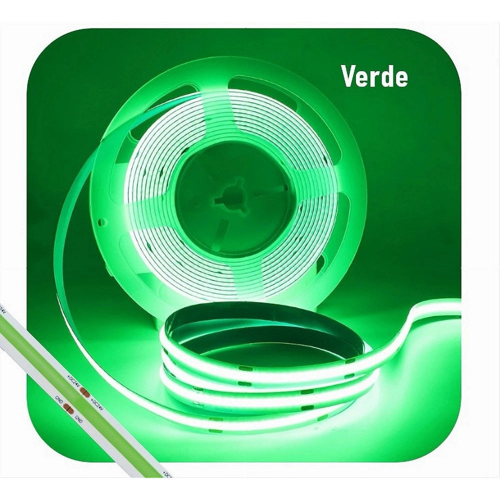 Trade Shop - Striscia Led Cob Bobina 5mt Flessibile Dc 24v Varie Temperature Colore Cob-24v-320 - -verde      -