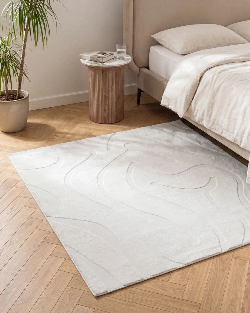 Tappeto da salotto jacquard 160 x 160 cm a pelo corto bianco sporco Stile Moderno