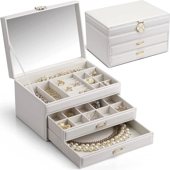 Scatola di Viaggio per Donne / Scatola per Orecchini e Anelli - Organizzatore di Accessori Portatile con Cassetti per Collane, Orecchini e Anelli