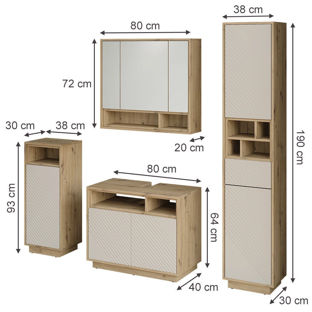 Set mobili bagno Beatrice Cachemire/Rovere artigianale Set di 4 Vicco